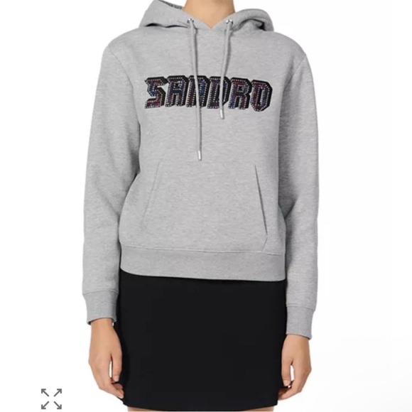 Sandro Paris Bedazzled Hoodie Sweater Pullover Gray Size 0 US size 2 - Picture 1 of 10